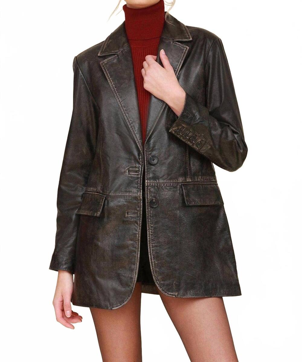 NEW AVEC LES FILLES genuine leather oversized blazer in washed black